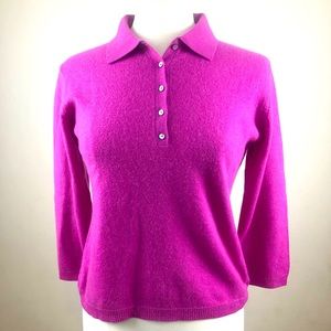 Geneva cashmere, pink, long sleeve sweater with collar. Previously owned